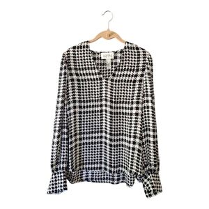 Joseph Ribkoff Georgette Plaid Puff Sleeve Blouse Size 10 Office Career. NWT